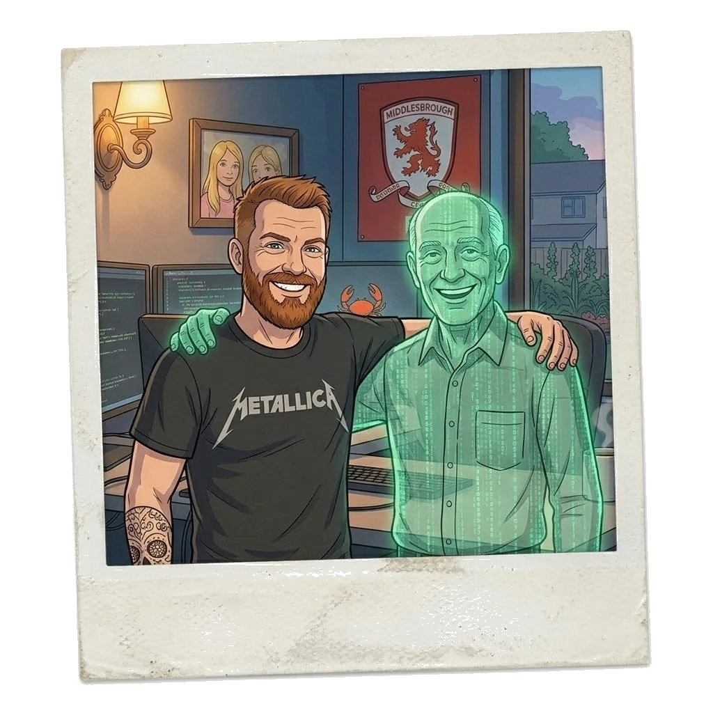 Allan and Woodhouse, the AI assistant rendered as a translucent figure